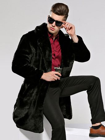 メンズフード付きフェイクファージャケットウィンターコートブラック