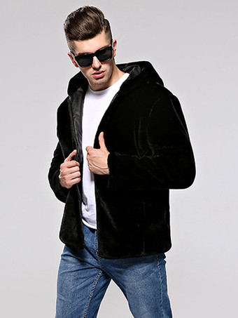 メンズフード付きフェイクファーボンバージャケットファジィウィンターコート