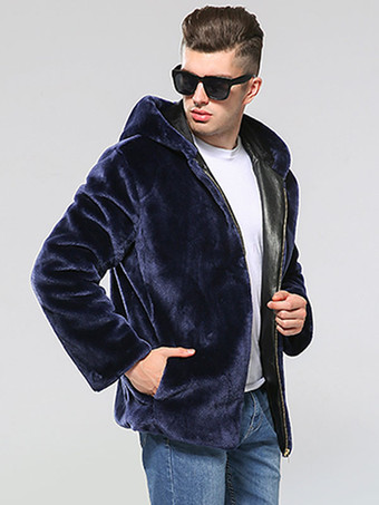 メンズフード付きフェイクファーボンバージャケットファジィウィンターコート