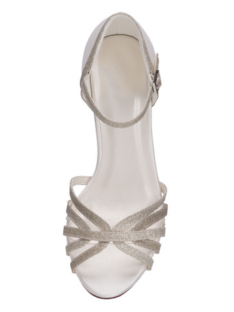 子猫ヒール ウェディング シューズ グリッター オープントゥ ストラップ サンダル ヴィンテージ ブライダル シューズ