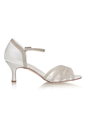 子猫ヒール ウェディング シューズ グリッター オープントゥ ストラップ サンダル ヴィンテージ ブライダル シューズ