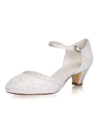 アイボリーウェディングシューズサテンアイボリーラウンドトゥ子猫ヒール2 "ブライダルシューズ