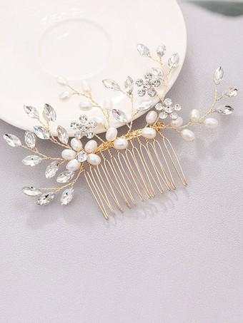 結婚式のかぶとの櫛金属パールブライダルヘアアクセサリー