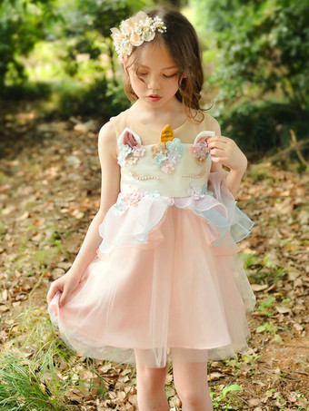 Flower Girl Dresses Jewel Neck Polyester Sleeveless Tea Length A Line Pleated Formal Kids Pageant Dresses