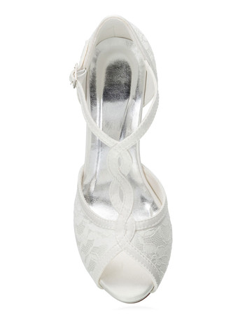 Zapatos de novia de satén Zapatos de Fiesta de tacón de stiletto Zapatos marfil Zapatos de boda de punter Peep Toe 10cm 1.5cm