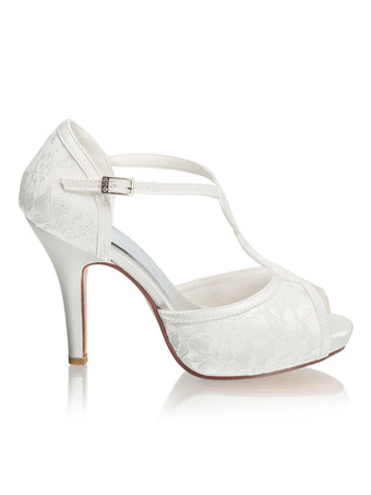Zapatos de novia de satén Zapatos de Fiesta de tacón de stiletto Zapatos marfil Zapatos de boda de punter Peep Toe 10cm 1.5cm