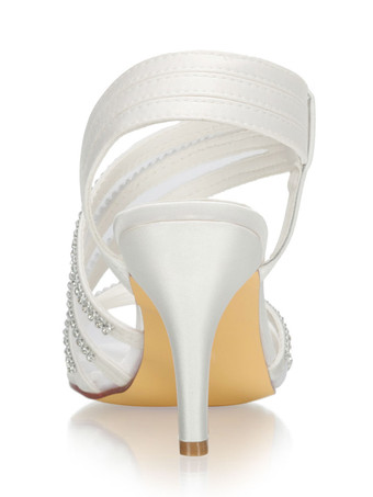 ウェディングサンダルラインストーンピープトウブライダルシューズ