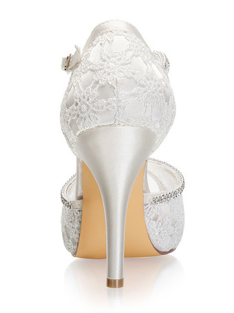 豪華な結婚式の靴プラットフォームのぞき見つま先T型スチレットヒール3.9 "ブライダルシューズ