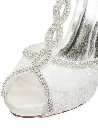 豪華な結婚式の靴プラットフォームのぞき見つま先T型スチレットヒール3.9 "ブライダルシューズ