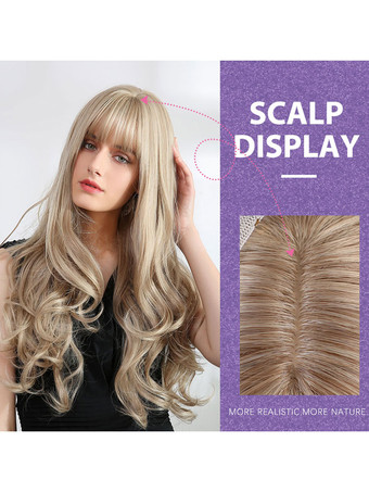 合成かつらライトブラウンフルボリュームカールレーヨンカジュアルロングウィッグ