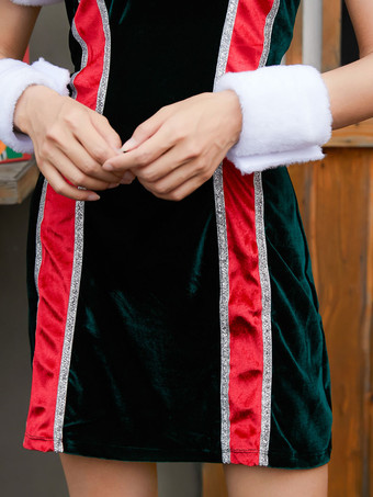 サンタコスプレ衣装 ブラック 大人用 ポリエステル アームウェア 帽子 ドレス コスチューム コスチューム ホリデーコスチューム