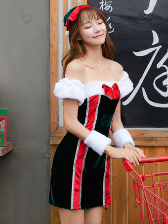 サンタコスプレ衣装 ブラック 大人用 ポリエステル アームウェア 帽子 ドレス コスチューム コスチューム ホリデーコスチューム