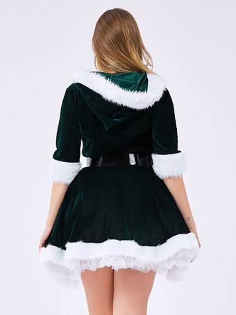 サンタコスプレ衣装 ダークグリーン 大人用 ポリエステル サッシュベルト ドレス コスチューム コスチューム ホリデーコスチューム