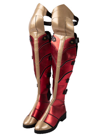 Mulher Maravilha Cosplay Ture Red PU Couro Cosplay Shoes