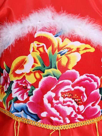 子供の中国の衣装赤い牡丹の花の衣装カーニバル衣装