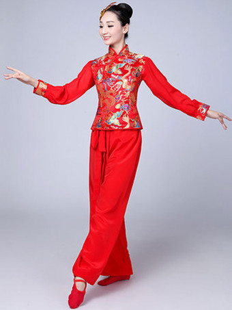 レッド 女性用中国民族舞踊衣装 アジアのヤンコ衣装 唐装ダンス
