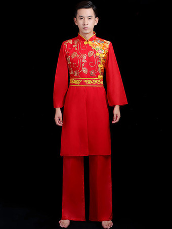 男性の中国の衣装レッドドラゴンダンス衣装カンフーカーニバル衣装