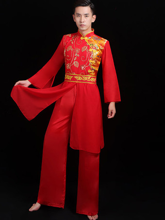 男性の中国の衣装レッドドラゴンダンス衣装カンフーカーニバル衣装
