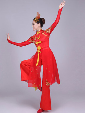 伝統的な中国の衣装赤カンフー唐スーツダンス衣装