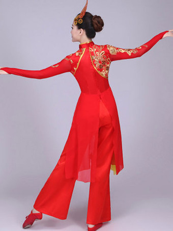 伝統的な中国の衣装赤カンフー唐スーツダンス衣装