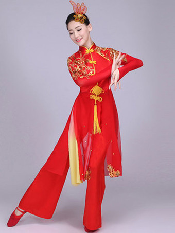 伝統的な中国の衣装赤カンフー唐スーツダンス衣装