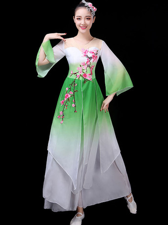 グリーン 中国の伝統的なダンスの休日カーニバル衣装2ピース衣装