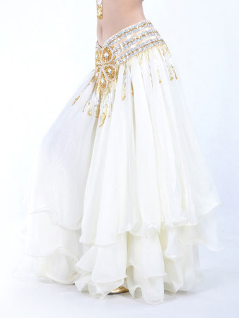 アイボリー ロイヤルブルー ベリーダンス衣装 大人用 社交ダンス衣装 ポリエステル 女性用 セクシー ベリーダンス ベリーダンサー ロングスカート コスチューム