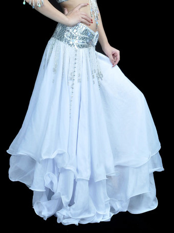 ホワイト ロイヤルブルー ベリーダンス衣装 大人用 社交ダンス衣装 ポリエステル 女性用 セクシー ベリーダンス ベリーダンサー ロングスカート コスチューム