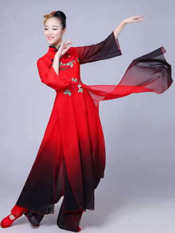 女性の中国の衣装刺繍オンブルスタンドカラー赤アジアの休日の衣装