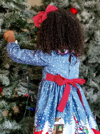 サンタコスプレ衣装 ライトスカイブルー ドレス クリスマス 子供用 コットン クリスマス柄 コスチューム ホリデーコスチューム