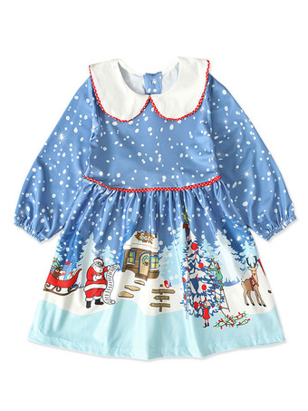 サンタコスプレ衣装 ライトスカイブルー ドレス クリスマス 子供用 コットン クリスマス柄 コスチューム ホリデーコスチューム