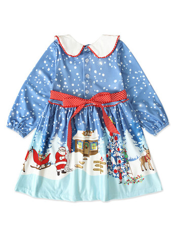 サンタコスプレ衣装 ライトスカイブルー ドレス クリスマス 子供用 コットン クリスマス柄 コスチューム ホリデーコスチューム