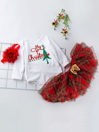 サンタコスプレ衣装 ホワイト 赤ちゃん用 コットン 髪飾り トップス ミニスカート コスチューム コスチューム ホリデーコスチューム