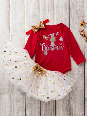 レッド サンタコスプレ衣装 ホワイト 赤ちゃん用 コットン 髪飾り トップス ミニスカート コスチューム コスチューム ホリデーコスチューム