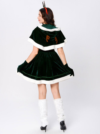 サンタコスプレ衣装 レッド 大人用 ポリエステル 髪飾り グローブ ドレス マント コスチューム コスチューム ホリデーコスチューム