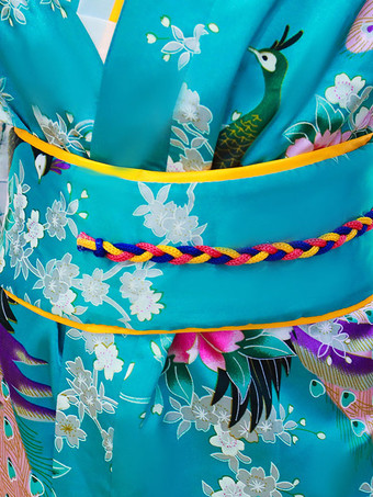 日本の衣装子供用着物シアンブルーポリエステルドレスオリエンタルレディースセット休日コスチューム