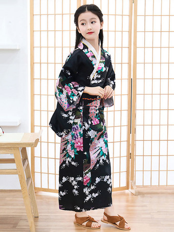 Japanes Costumes Kid's Kimono Black Polyester Dress Oriental Women's Set Holidays Costumes
