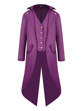 パープル 男のためのレトロな衣装ハイローコートボタンアップヴィンテージタキシード バーガンディ