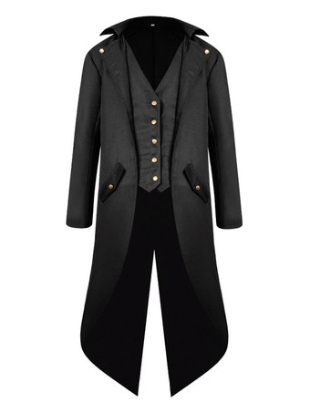ブラック 男のためのレトロな衣装ハイローコートボタンアップヴィンテージタキシード バーガンディ