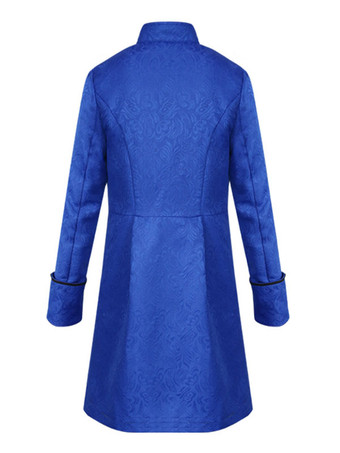 黒ヴィンテージコートスタンドカラーボタンアップジャカード中世オーバーコートレトロ衣装男性のための