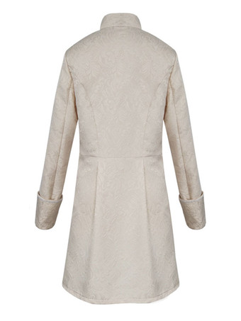 黒ヴィンテージコートスタンドカラーボタンアップジャカード中世オーバーコートレトロ衣装男性のための