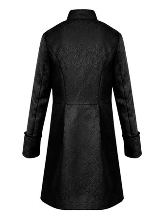 黒ヴィンテージコートスタンドカラーボタンアップジャカード中世オーバーコートレトロ衣装男性のための