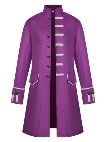 パープル 男性ヴィンテージコートスタンドカラーボタンアップ制服コスチューム