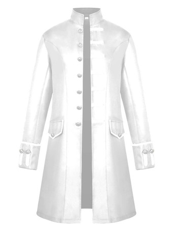 ホワイト 男性ヴィンテージコートスタンドカラーボタンアップ制服コスチューム