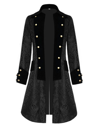 Black Vintage Coat Middle Ages Velour Retro Costumes For Man