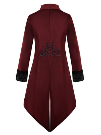 黒のビンテージコート中年タキシード刺繍ベロアレトロ衣装 バーガンディ