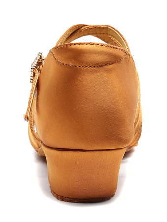 女性用ラテンシューズ 絹織物 オープントゥ 3.5cm チャンキーヒール ブラウン クラシック＆トラディション サルサダンスシューズ