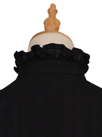 ゴシックロリータブラウスブラックロリータトップ長袖レースロリータシャツ