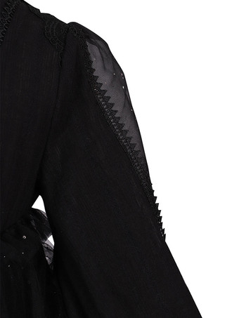 ゴシックロリータブラウスブラックロリータトップ長袖レースロリータシャツ