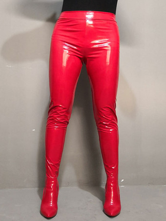 女性のパンツブーツ先のとがったつま先チャンキーヒール絶賛クラブ赤のセクシーな靴